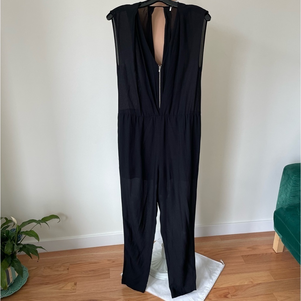 Sandro Paris Black Viscose Silk Sleeveless Exposed Zipper V-Neck Jumpsuit Sz 1/S - Picture 4 of 12